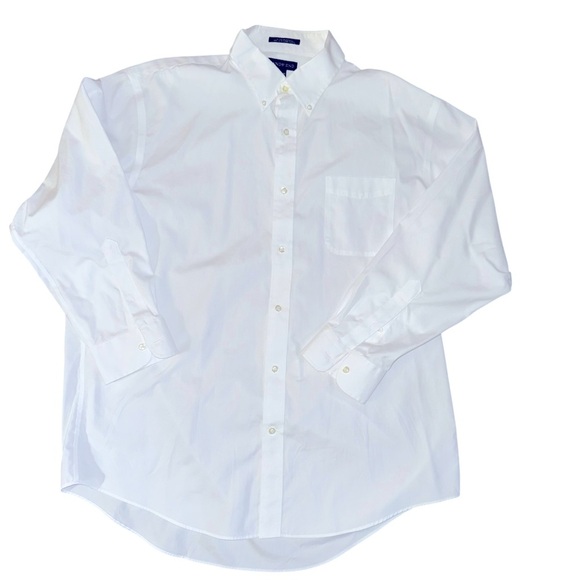 📌Lands’ End Men’s Long Sleeve Button-Down Shirt White 💯 Cotton Classic Dress XL - Picture 2 of 5